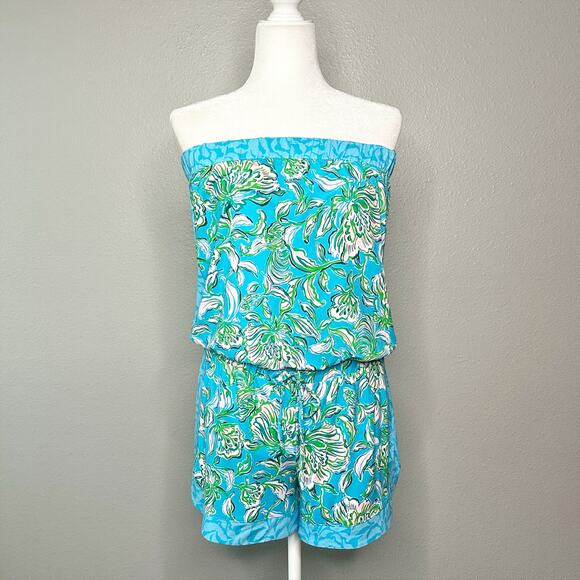 Lilly Pulitzer Rikki Strapless Romper Cumulus Blue Chick Magnet Women’s Size M - Picture 2 of 14